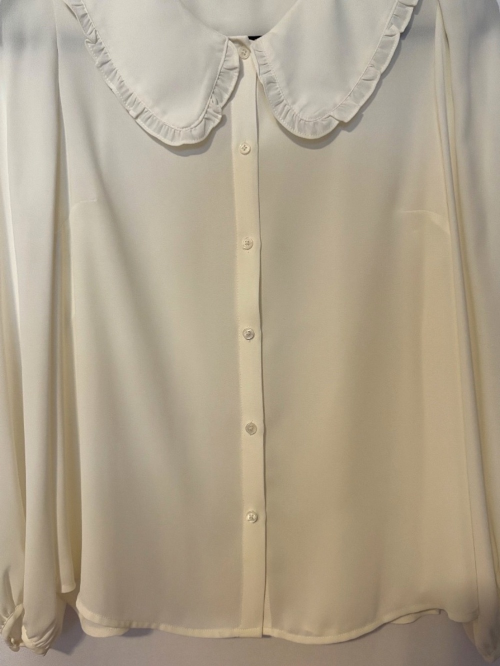 J.Crew Ivory Blouse Size 10 Peter Pan Collar Long Sleeve Button Front - Picture 4 of 7